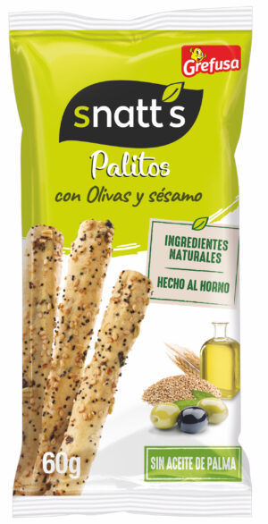 Palitos de pan con aceitunas verdes y sésamo de Snatt´s